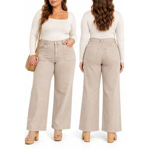 Universal Thread High Rise Wide Leg Jeans 16 Long Khaki Tan Stretch Denim NWT